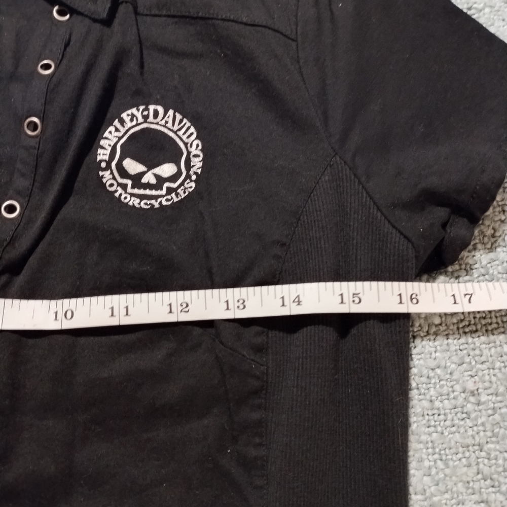 Harley Davidson Black Short Sleeve Zip-Up Shirt - Picture 3 of 7